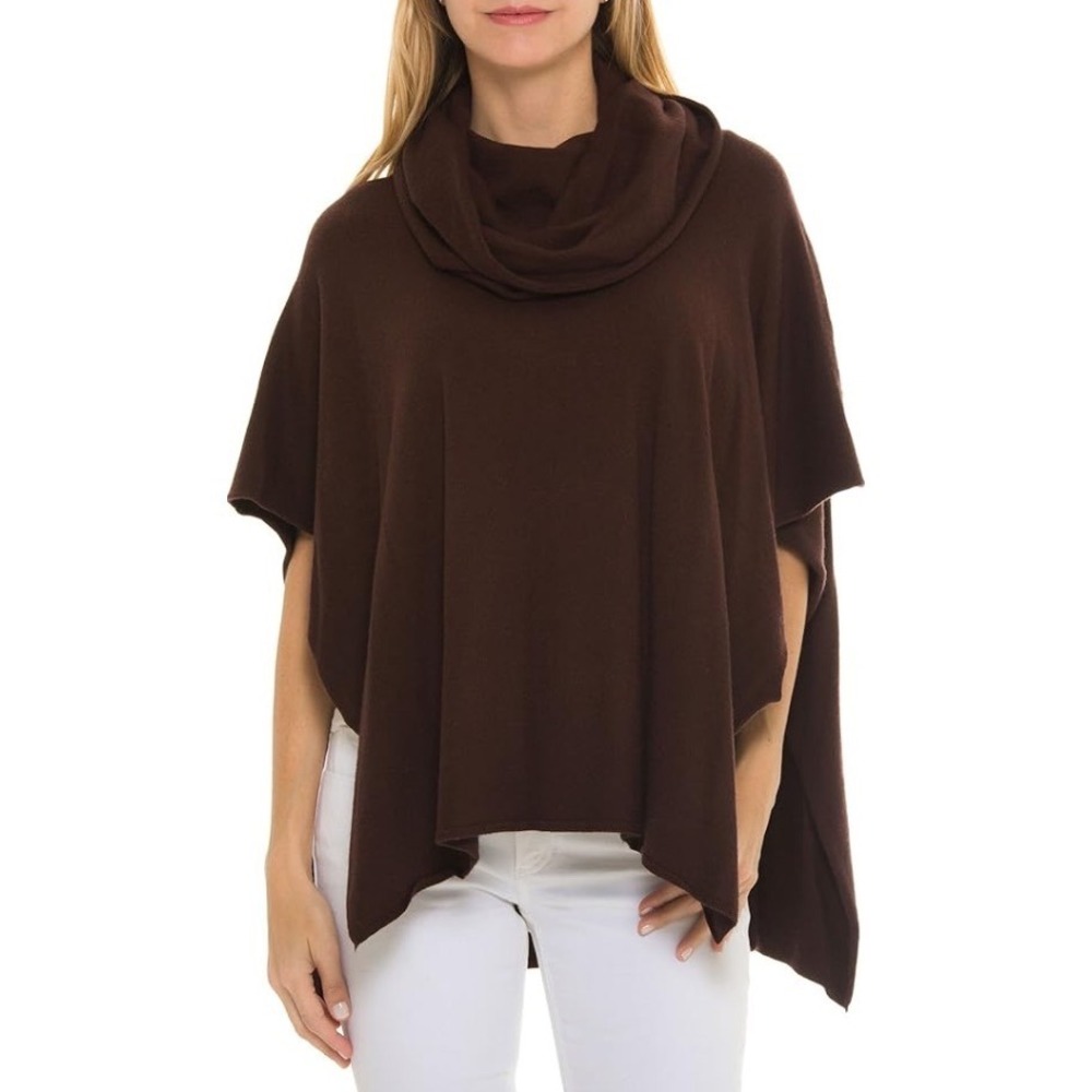 NWT Woven Heart Cozy Cowl Neck Knit Poncho Sweater Pullover Brown S/M